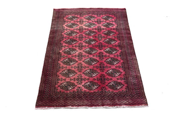4X6 Handmade Vintage Turkish Accent Rug – Geometric Pink – SHR114