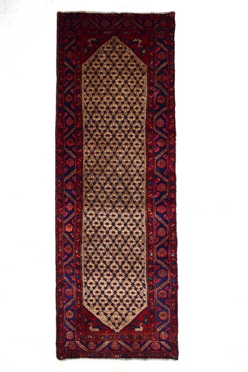 Vintage Hand Knotted Turkish Wool Rug – Geometric Red Runner