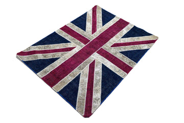 5X7 Handmade Vintage Turkish Area Rug – Union Blue Red Beige – TPW174
