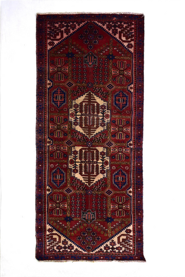 3x8 Handmade Turkish Vintage Rug Hand Knotted Oriental Rug Low Pile Geometric Re