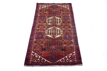 3x8 Handmade Turkish Vintage Rug Hand Knotted Oriental Rug Low Pile Geometric Re