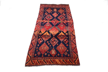 4x9 Handmade Turkish Vintage Rug Hand Knotted Oriental Rug Low Pile Geometric Re