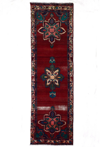 3x9 Handmade Turkish Vintage Rug Hand Knotted Oriental Rug Low Pile Medallion Re