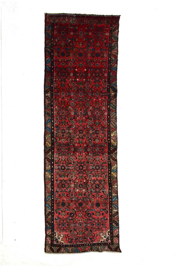 Vintage Hand Knotted Turkish Wool Rug – Geometric Red Runner