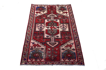 4X7 Handmade Vintage Turkish Area Rug – Red Geometric – SHR52