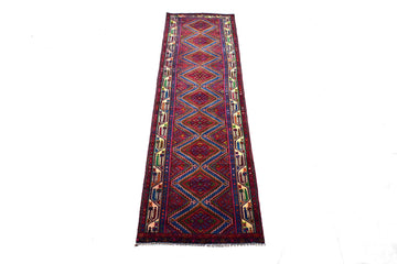 3X10 Handmade Vintage Turkish Runner Rug – Geometric Red – SHR59