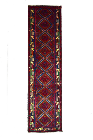 Vintage Hand Knotted Turkish Wool Rug – Geometric Red Runner
