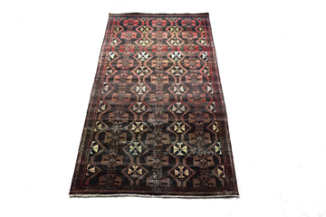 4X8 Handmade Vintage Turkish Area Rug – Geometric Brown – SHR85