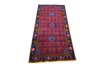 4X9 Handmade Vintage Turkish Area Rug – Geometric Red & Blue – SHR94USA