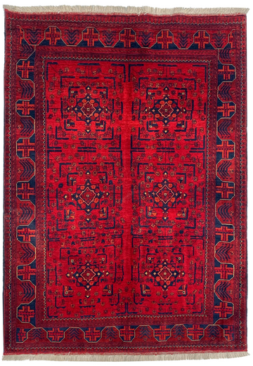 3x5 Red Six Geometric Medallion Vintage Biljik Hand-Knotted Premium Afghan Wool Rug