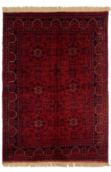 3x4 Red Six Medallion Vintage Biljik Hand-Knotted Premium Afghan Wool Rug