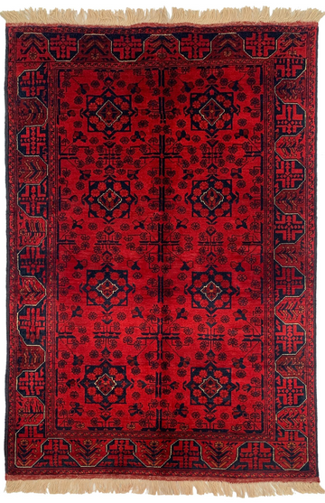 3x5 Red Eight Geometric Medallion Vintage Biljik Hand-Knotted Premium Afghan Wool Rug