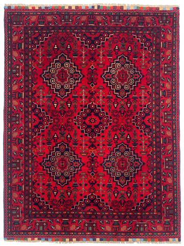 5x7 Red Geometric Floral Medallion Vintage Biljik Hand-Knotted Premium Afghan Wool Rug