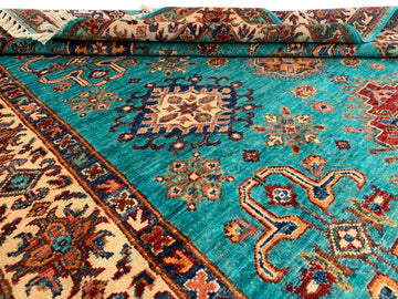 Turquoise Kazak Hand-Knotted Premium Vintage Wool Rug