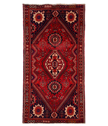 Red Geometric Medallion Vintage Turkish Hand-Knotted Wool Rug