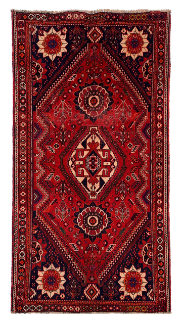 3x6 Red Geometric Medallion Vintage Turkish Hand-Knotted Wool Rug