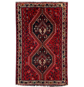 Red Geometric Vintage Turkish Hand-Knotted Wool Rug