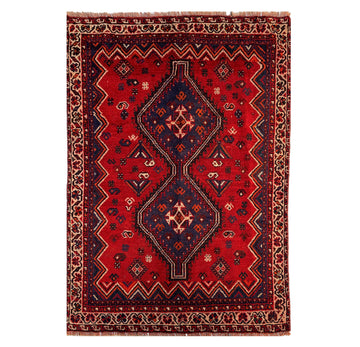 Red Geometric Vintage Turkish Hand-Knotted Wool Rug