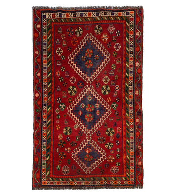 Red Triple Diamond Medallion Vintage Turkish Hand-Knotted Wool Rug
