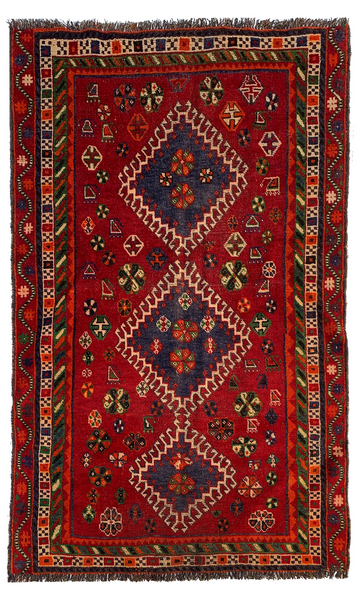 3x5 Red Triple Diamond Medallion Vintage Turkish Hand-Knotted Wool Rug