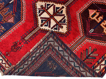 Red Geometric Vintage Turkish Hand-Knotted Wool Rug