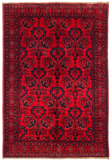 4x5 Red Floral Vintage Biljik Hand-Knotted Premium Afghan Wool Rug
