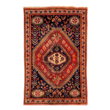 Red Geometric Vintage Turkish Hand-Knotted Wool Rug