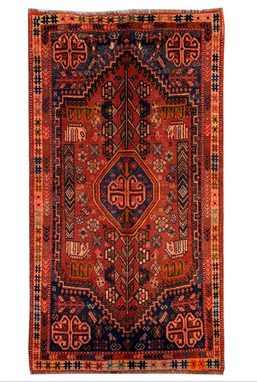 Red Tree of Life Animal Motif Vintage Turkish Hand-Knotted Wool Rug