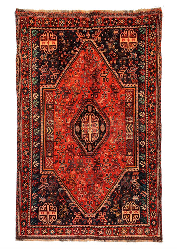 Red Floral Medallion Vintage Turkish Hand-Knotted Wool Rug