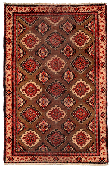 3x6 Brown Geometric Vintage Turkish Hand-Knotted Wool Rug