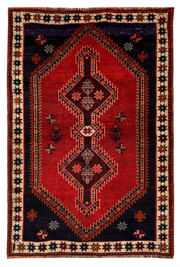 4x6 Red Geometric Vintage Turkish Hand-Knotted Wool Rug