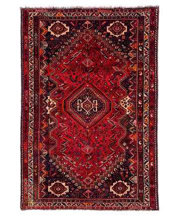 Red Geometric Medallion Vintage Turkish Hand-Knotted Wool Rug