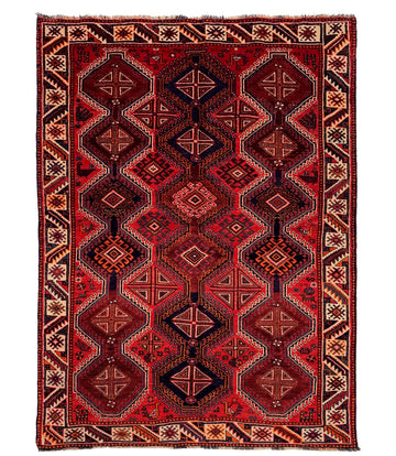 Red Diamond Medallion Vintage Turkish Hand-Knotted Wool Rug