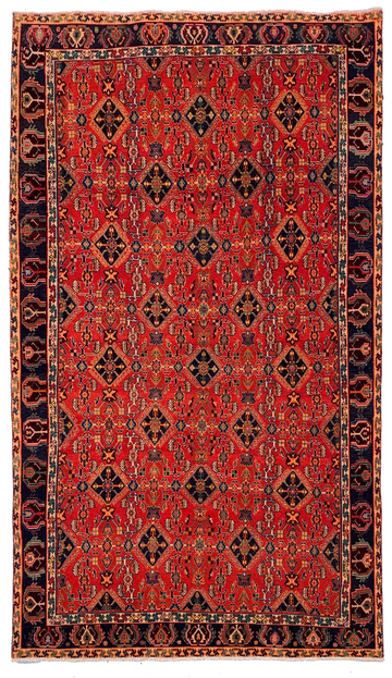 5x8 Red Geometric Floral Vintage Turkish Hand-Knotted Wool Rug