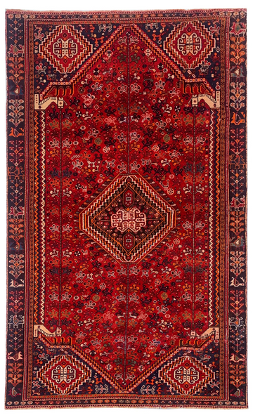 5x8 Red Diamond Medallion Vintage Turkish Hand-Knotted Wool Rug