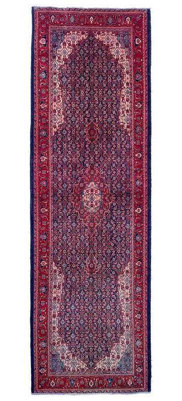 Navy Blue Floral Vintage Turkish Hand-Knotted Wool Rug