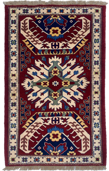 3x4 Red Geometric Tribal Vintage Azerbaijan Shirvan Hand-Knotted Wool Rug – Collector’s Piece