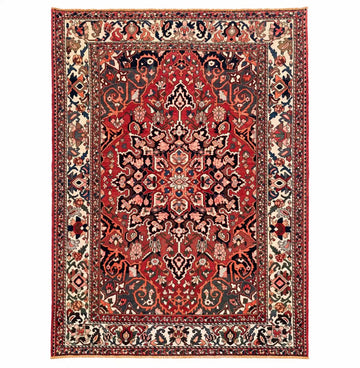 Red Floral Vintage Turkish Hand-Knotted Wool Rug