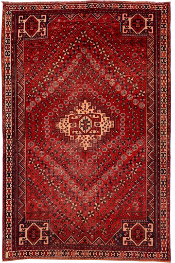 5x7 Red Central Medallion Vintage Turkish Hand-Knotted Wool Rug