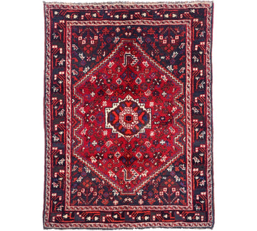 Red Diamond Medallion Vintage Turkish Hand-Knotted Wool Rug