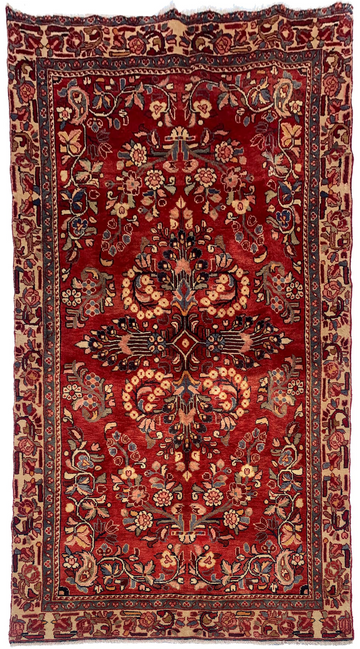 5x7 Red Floral Vintage Turkish Hand-Knotted Wool Rug