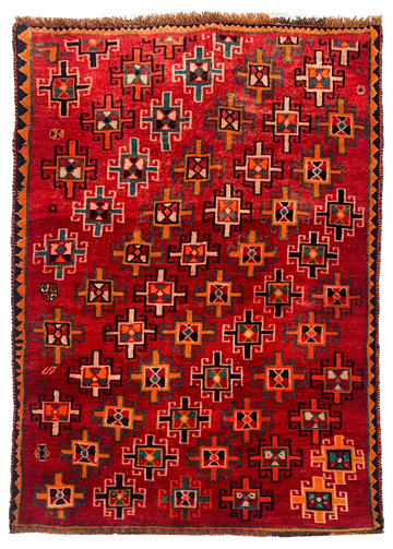 5x7 Red Diamond Medallion Vintage Turkish Hand-Knotted Wool Rug