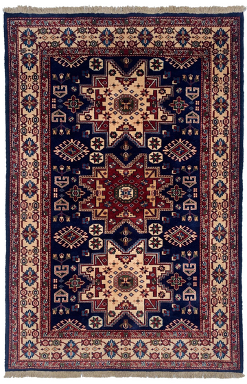 4x6 Navy Geometric Tribal Vintage Azerbaijan Shirvan Hand-Knotted Wool Rug – Collector’s Piece
