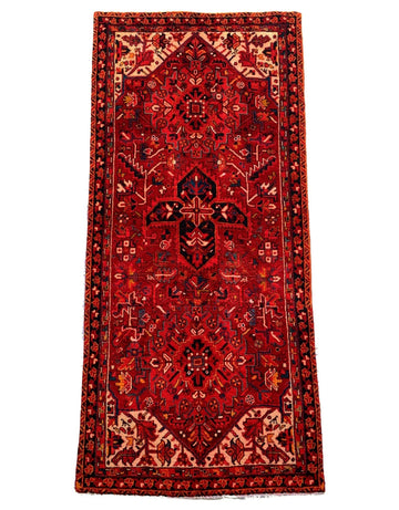Red Floral Medallion Vintage Turkish Hand-Knotted Wool Rug