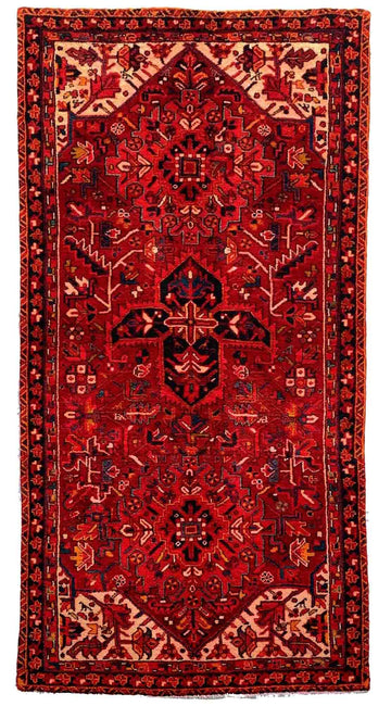 4x7 Red Floral Medallion Vintage Turkish Hand-Knotted Wool Rug