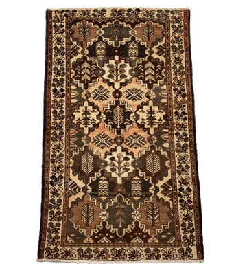 Brown Tree of Life Geometric Vintage Turkish Hand-Knotted Wool Rug