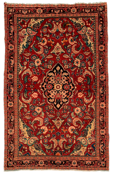 4x7 Red Floral Vintage Turkish Hand-Knotted Wool Rug