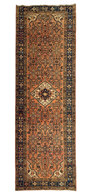 Red Geometric Vintage Turkish Hand-Knotted Wool Rug