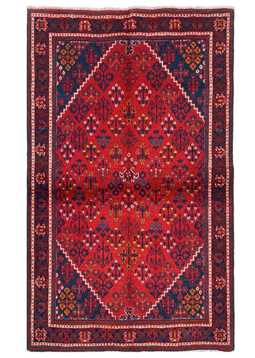 Red Floral Vintage Turkish Hand-Knotted Wool Rug