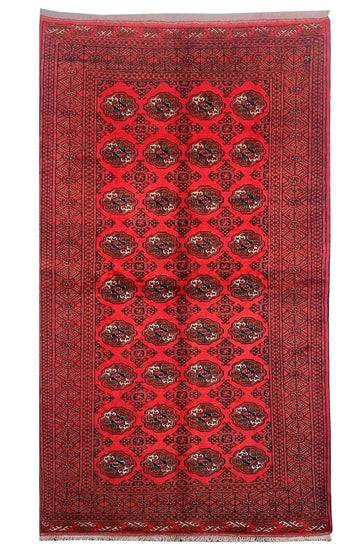Red Repeating Gul Medallion Vintage Turkish Hand-Knotted Wool Rug